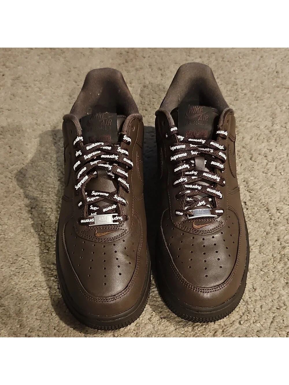Nike Air Force 1 Low Supreme Brown Leather Sneakers CU9225-200 size 8.5m